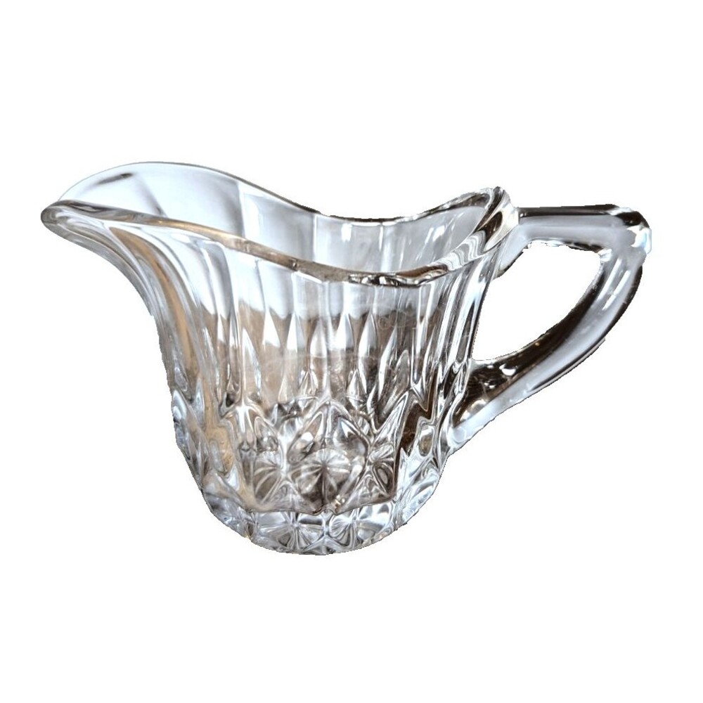 Imperial Val St. Lambert Crystal Glass Creamer Pitcher Clear Diamond-Cut Pattern